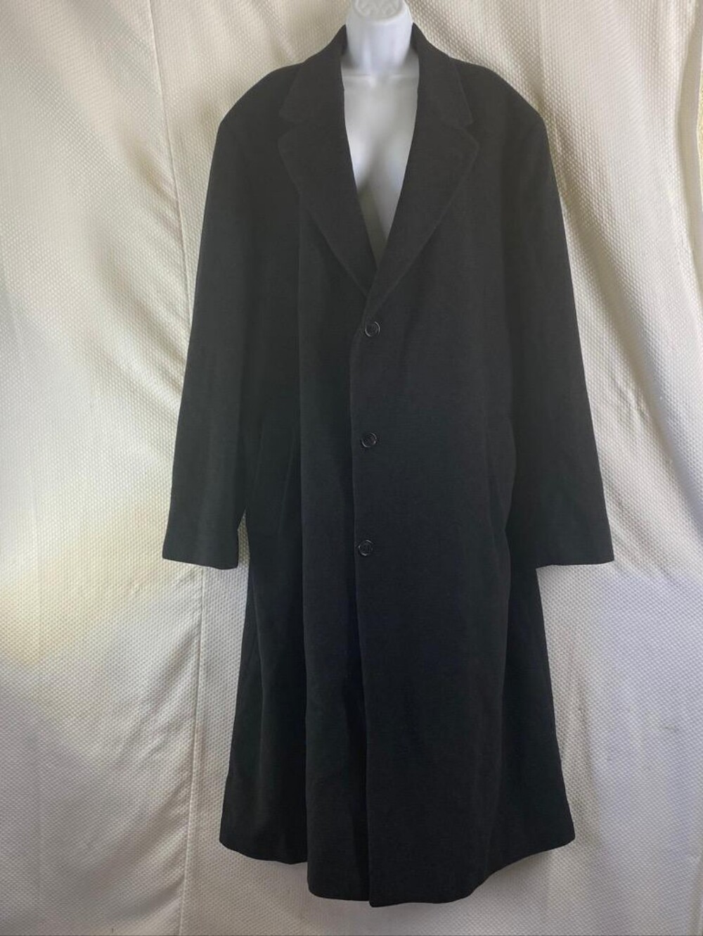 Vintage Men's Black Cashmere Wool Blend Long Dress Overcoat Jacket Size L 48L